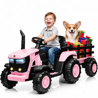 Garvee Kinder-Elektrotraktor 12 V mit abnehmbarem Anhänger, 2 × 35 W Motoren, Selbstfahrmodus und Eltern-Fernbedienung, LED-Licht und Musik, ab 3 Jahren