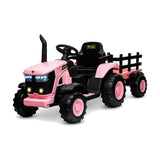 Garvee 12V-Elektro-Traktor, zwei 35W-Motoren, abnehmbarer Anhänger, 6 Gummiräder, Fernbedienung, 3 Geschwindigkeitsstufen, LED-Beleuchtung, für Kinder von 3 bis 6 Jahren, Garten, Rosa - Rosa
