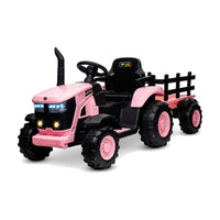 Garvee 12V-Elektro-Traktor, zwei 35W-Motoren, abnehmbarer Anhänger, 6 Gummiräder, Fernbedienung, 3 Geschwindigkeitsstufen, LED-Beleuchtung, für Kinder von 3 bis 6 Jahren, Garten, Rosa