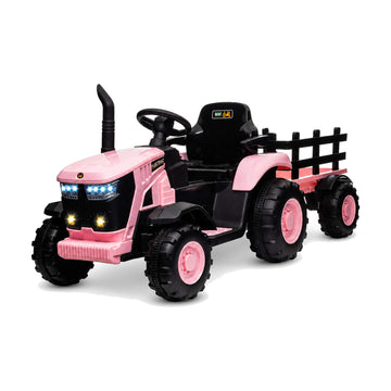 Garvee 12V-Elektro-Traktor, zwei 35W-Motoren, abnehmbarer Anhänger, 6 Gummiräder, Fernbedienung, 3 Geschwindigkeitsstufen, LED-Beleuchtung, für Kinder von 3 bis 6 Jahren, Garten, Rosa