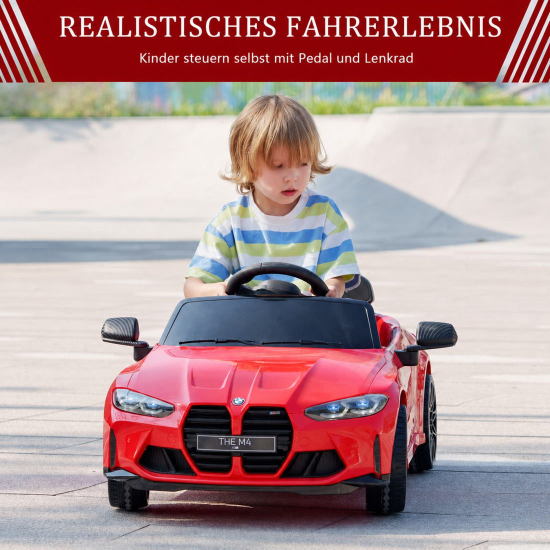 Garvee BMW M4 Kinder-Elektroauto 12 V, lizenziert, mit Elternfernbedienung, Sicherheitsgurt, LED und Musik, Rot