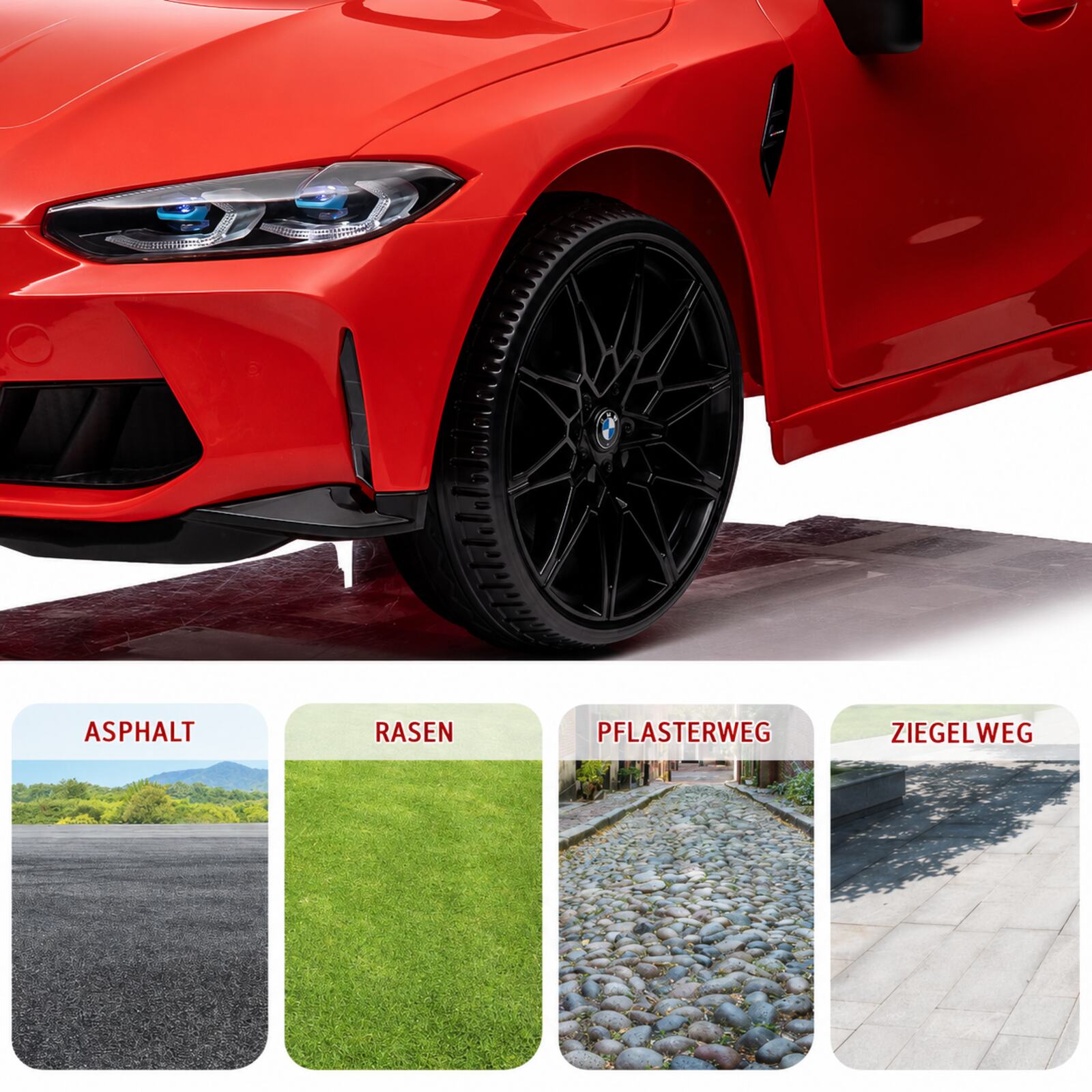 Garvee BMW M4 Kinder-Elektroauto 12 V, lizenziert, mit Elternfernbedienung, Sicherheitsgurt, LED und Musik, Rot