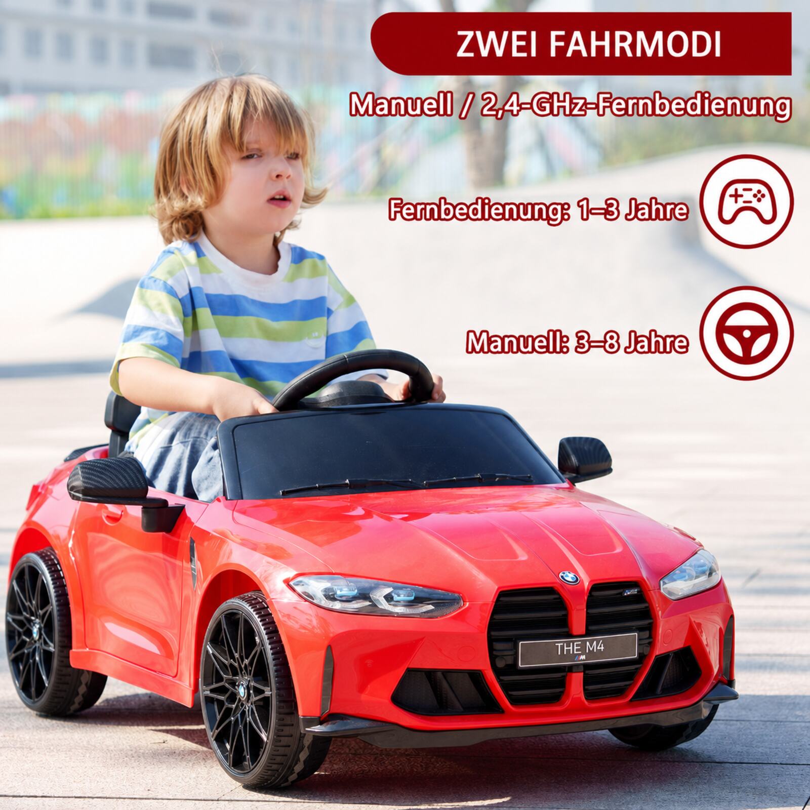 Garvee BMW M4 Kinder-Elektroauto 12 V, lizenziert, mit Elternfernbedienung, Sicherheitsgurt, LED und Musik, Rot