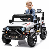 Garvee Kinder Elektroauto 12V 7Ah mit Doppelantrieb, 3 Geschwindigkeitsstufen, 2,4-GHz-Fernbedienung, LED-Lichtern, Bluetooth, Sicherheitsgurt, für Kinder 3–8 Jahre, Weiß - Weiß