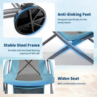 Garvee 2er-Set Strandstühle faltbar, verstellbare Campingstühle mit hoher Rückenlehne, Rucksackgurten, Getränkehalter und 150 kg Tragkraft, für Strand, Camping