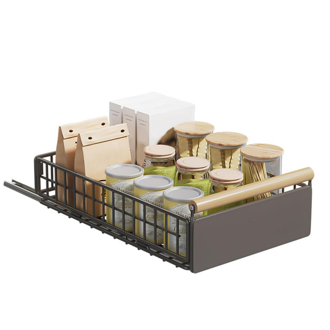GARVEE Metall Teleskopschublade Ausziehbare Schublade Küche mit Holzgriff Kein Bohren(40x24x11cm)
