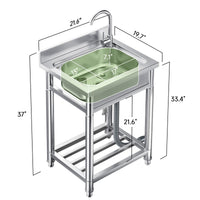 GARVEE Gewerblicher Edelstahlspülbecken 24" Freistehend Mit Heiß-Kalt Wasserhahn, Einzelbecken, Ablage, H-Förmige Beine, Verstellbare Füße Für Küche, Restaurant, Garage