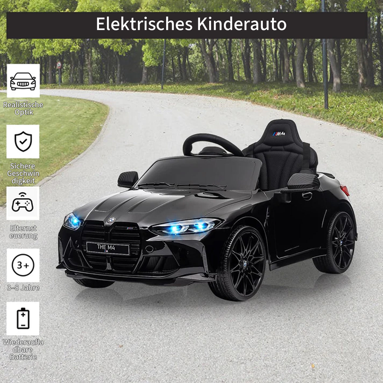 Garvee 12V BMW M4 Kinder Elektroauto – Schwarz, Fernbedienung, Musik, Für 3–8 Jahre