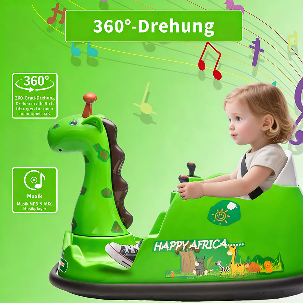 Garvee Kids Elektro Autoscooter 360° Drehung Giraffe Design Grün mit LED für Kinder ab 3 Jahren