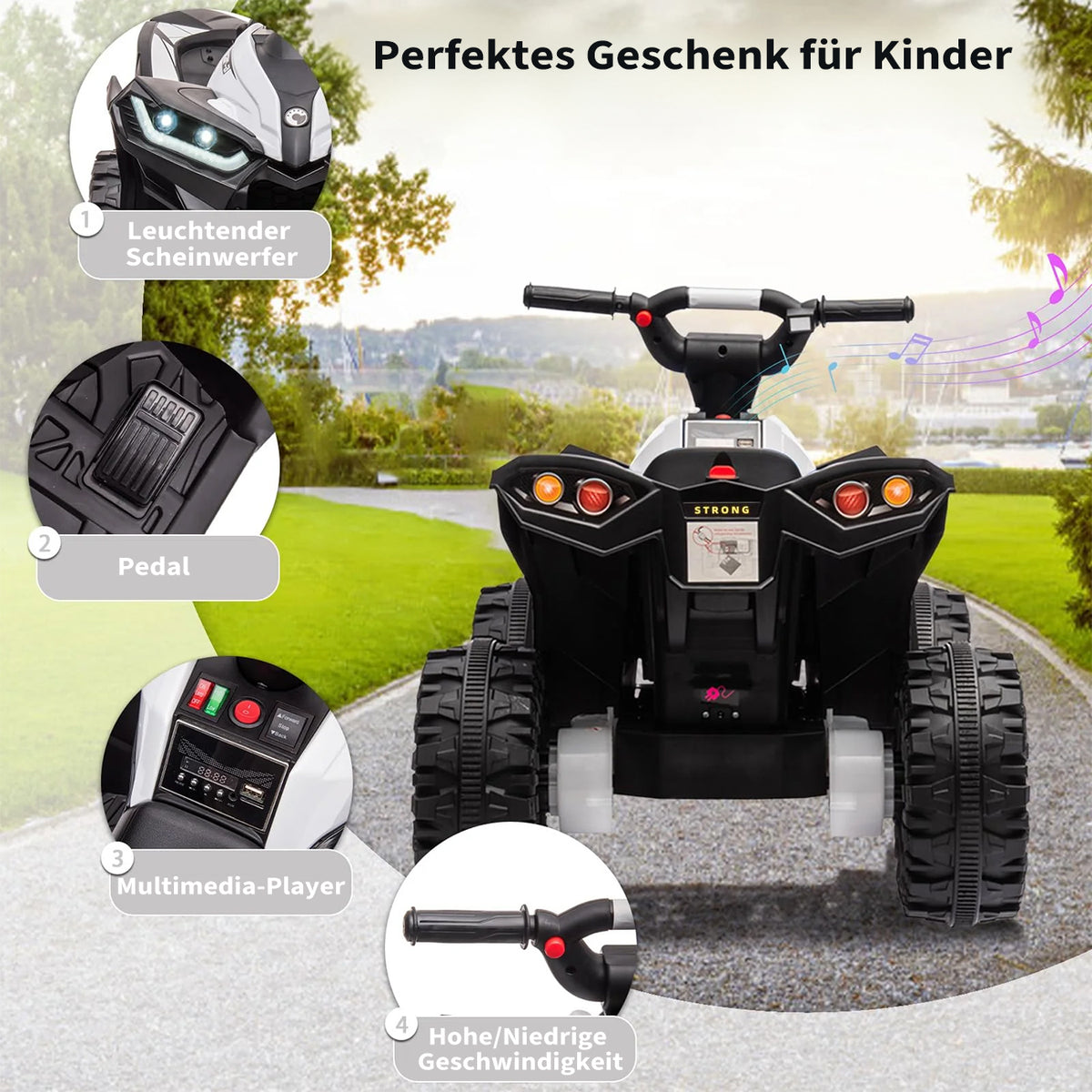 Kinder Elektroauto mit LED Musik Hupe Radio und USB