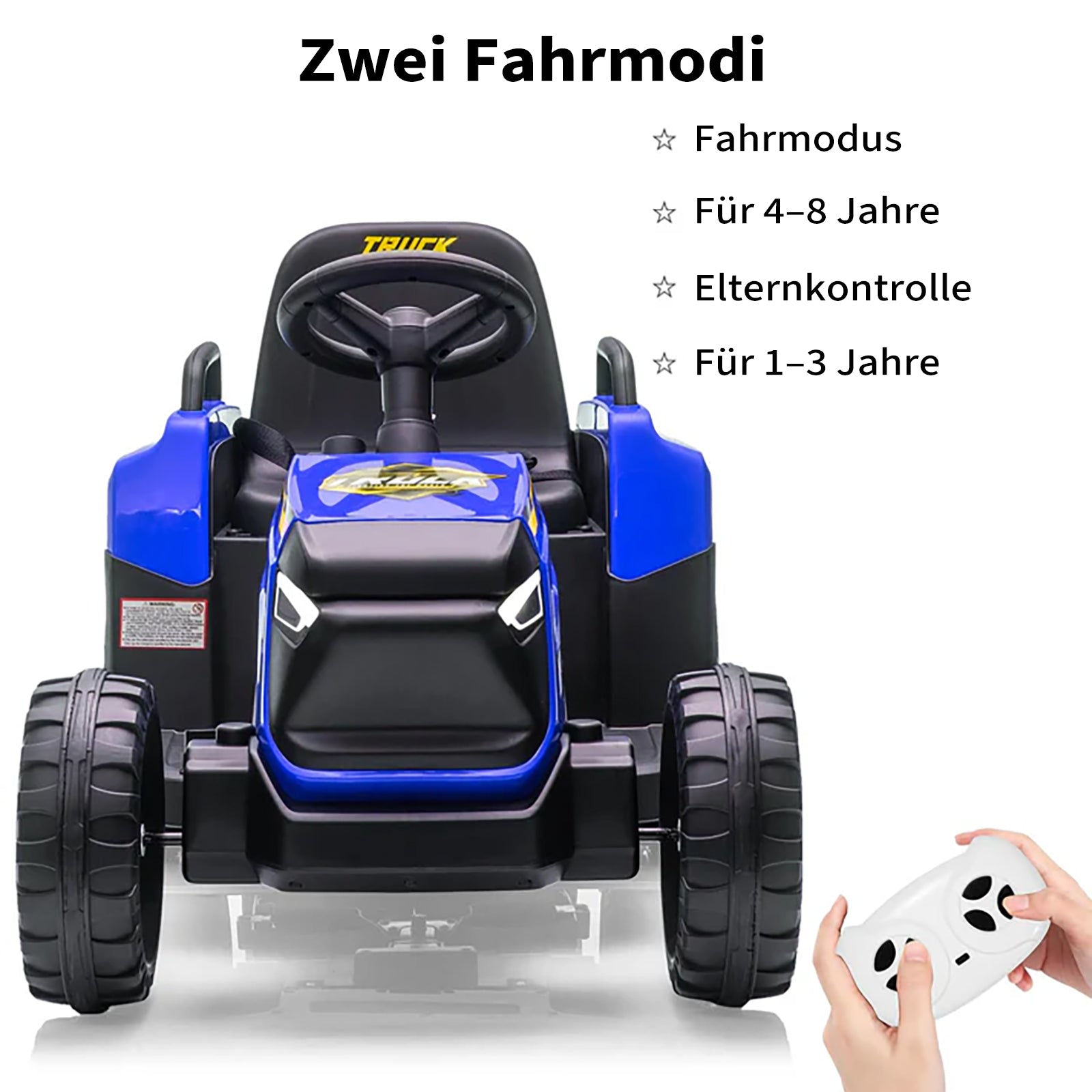 Garvee 12V Kindertraktor mit Doppelmotor in Blau - Kinder Elektrofahrzeug für kleine Bauern ab 3-8 Jahren