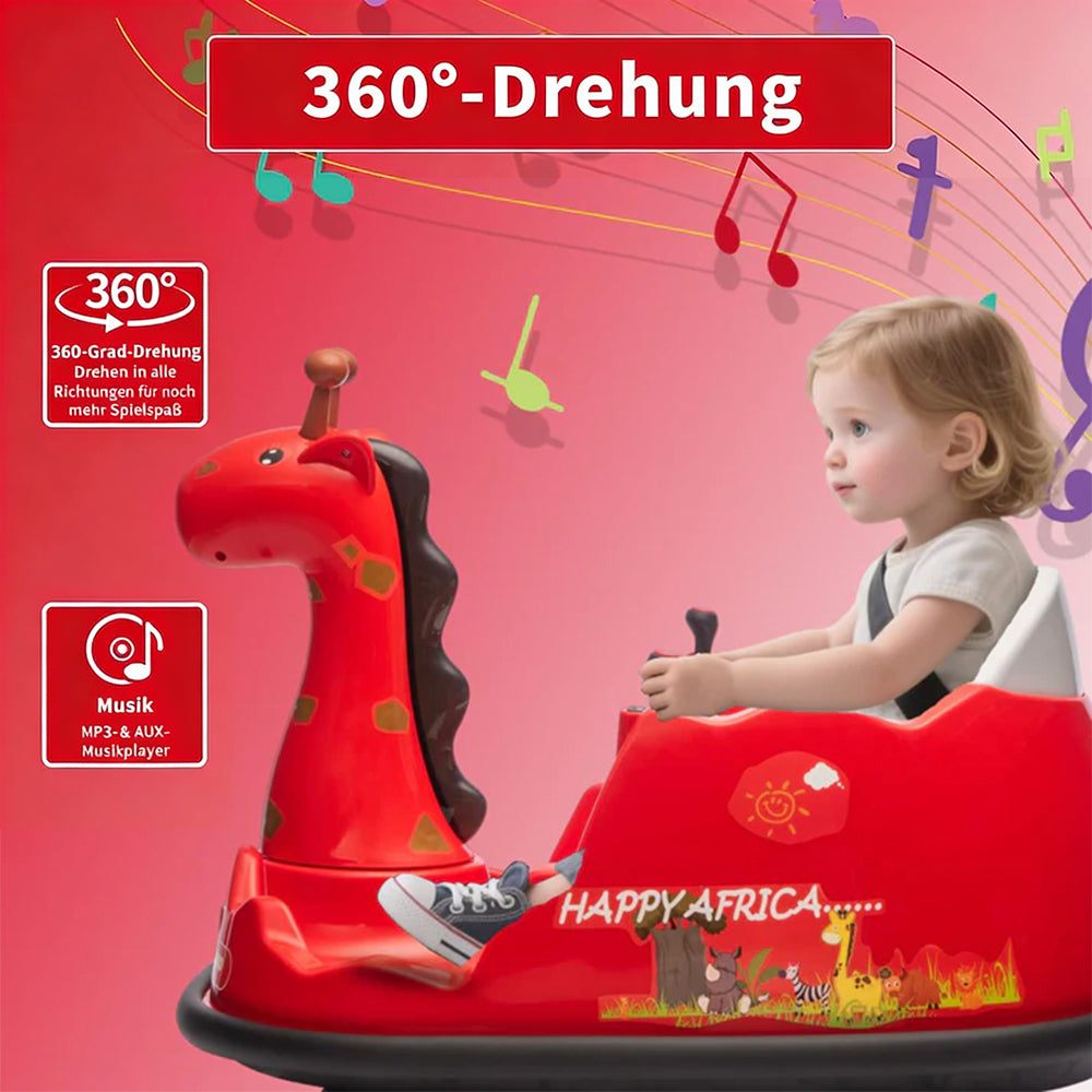 Garvee Elektro-Autoscooter für Kinder 360° Drehung Giraffe Design Rot mit LED für Kinder ab 3 Jahren