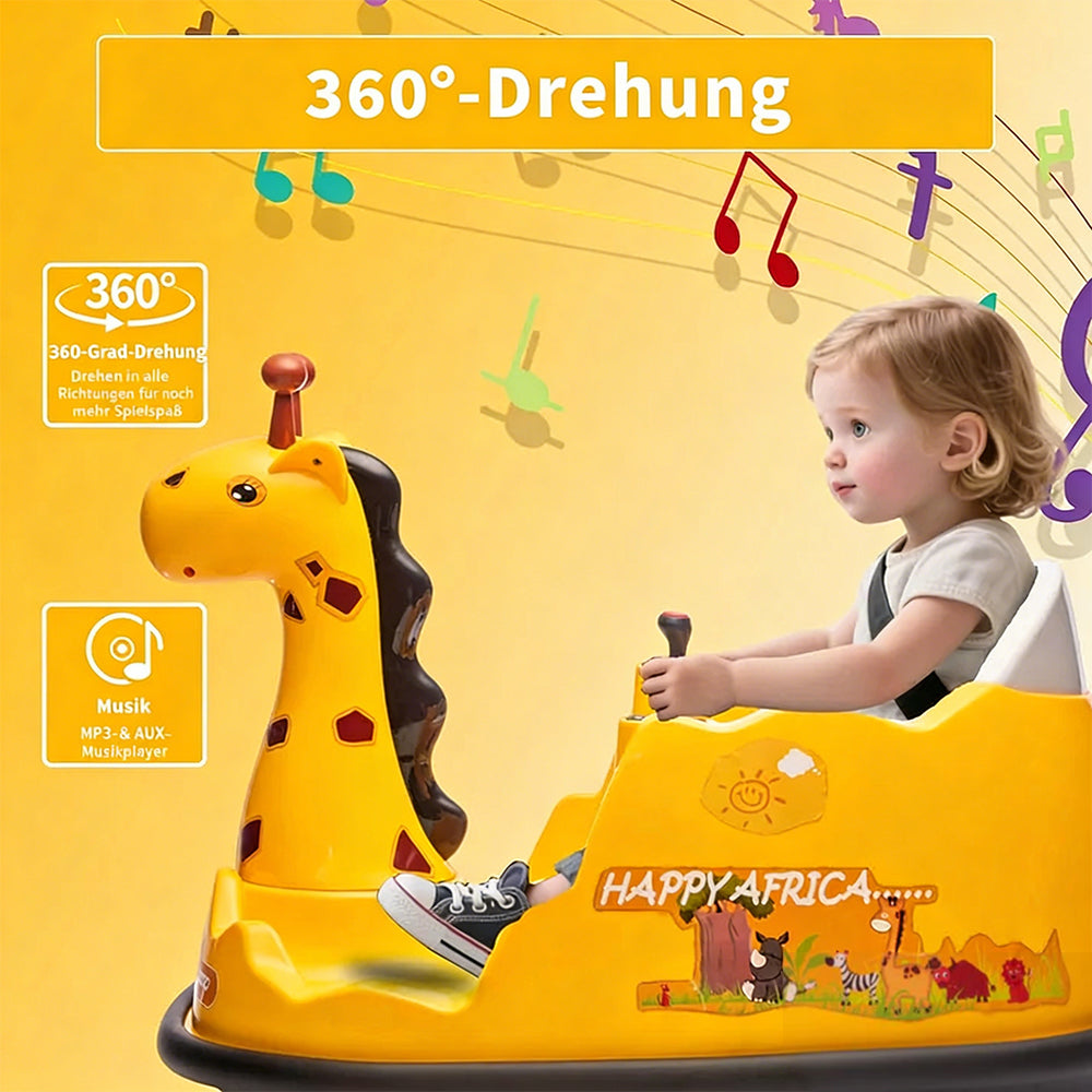 Garvee Elektro-Autoscooter für Kinder 360° Drehung Giraffe Design Gelb mit LED für Kinder ab 3 Jahren