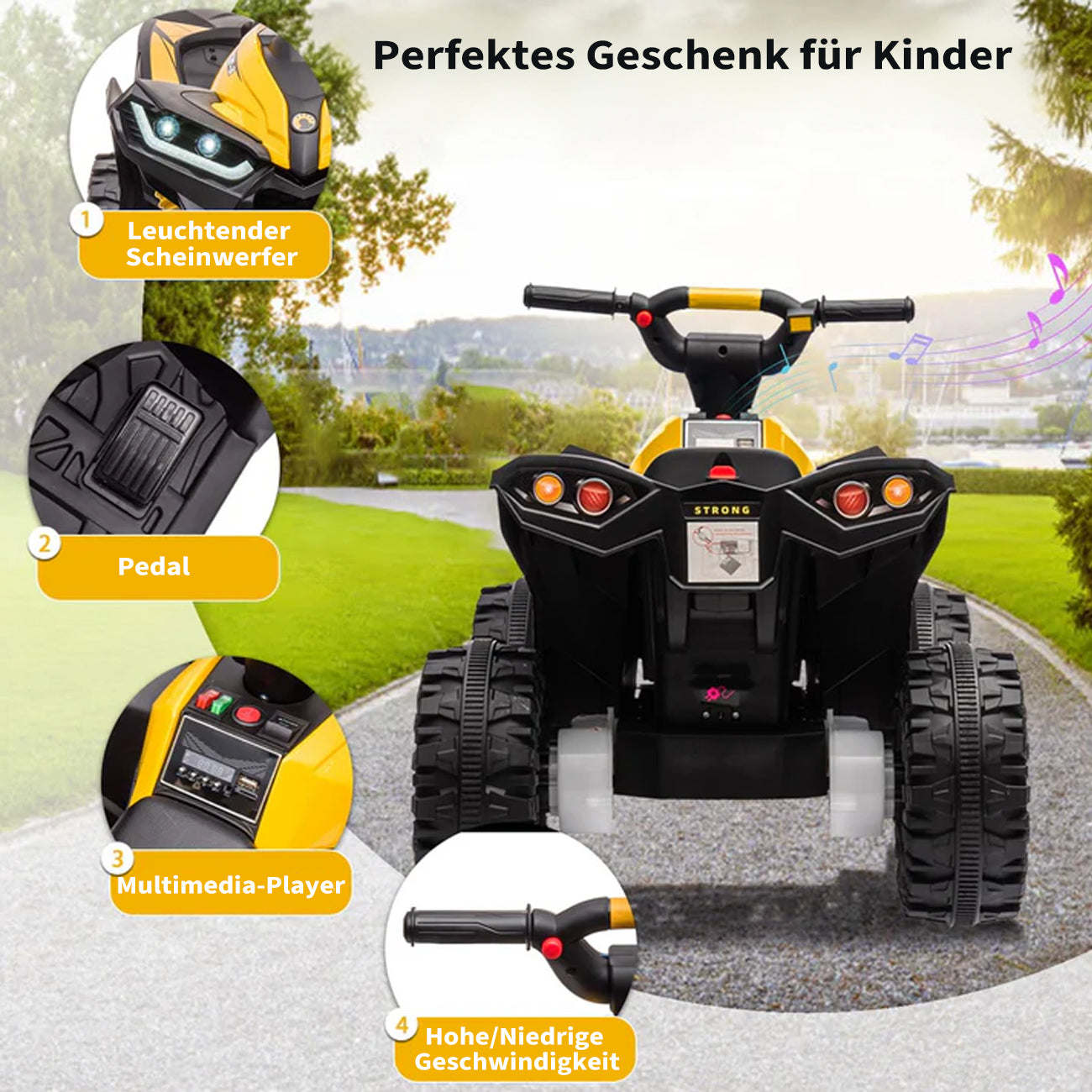 Garvee Kinder Elektroquad – 83×53×56 cm, LED, Musik, Fernbedienung, Ab 3 Jahren