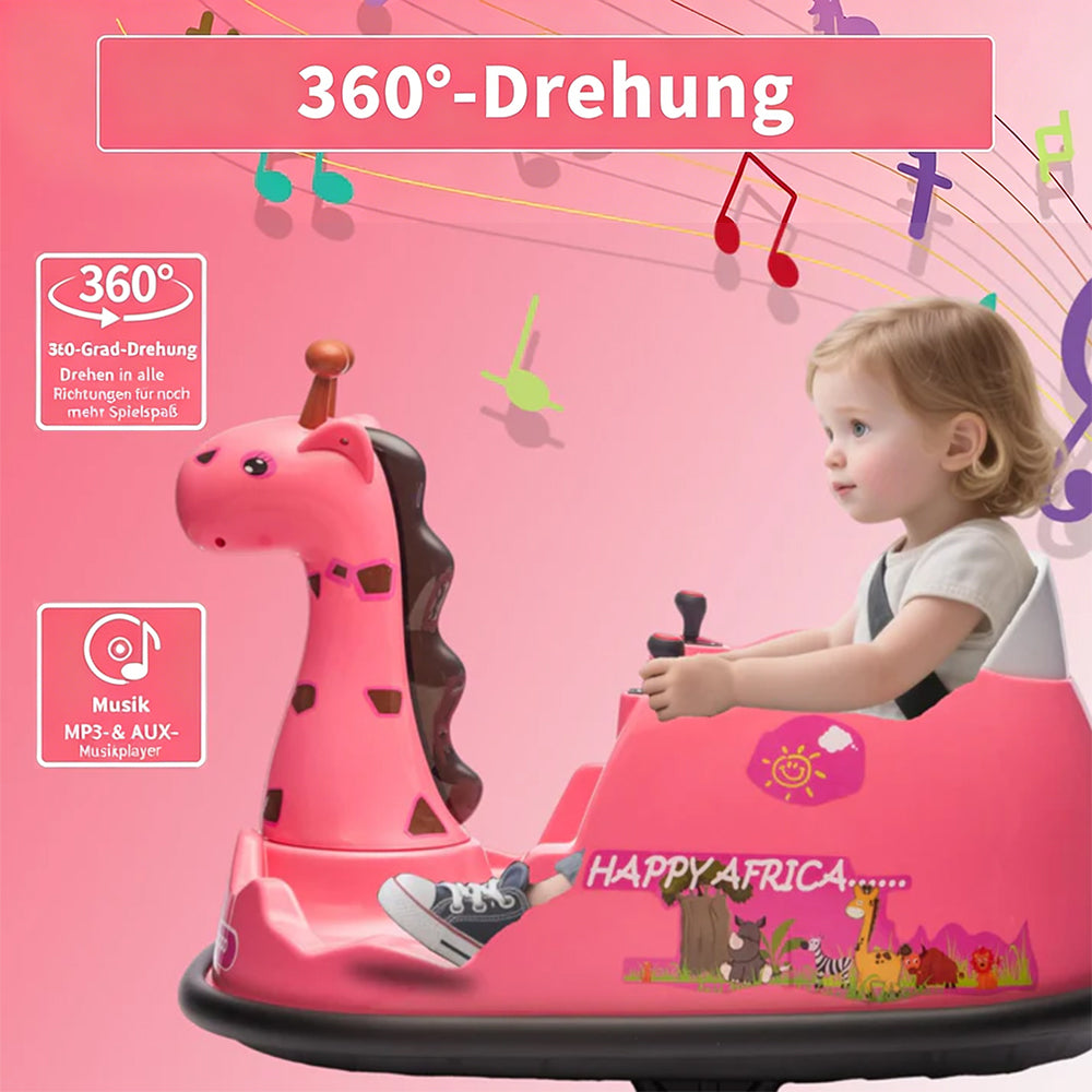 Garvee Elektro-Autoscooter für Kinder 360° Drehung Giraffe Design Pink mit LED für Kinder ab 3 Jahren