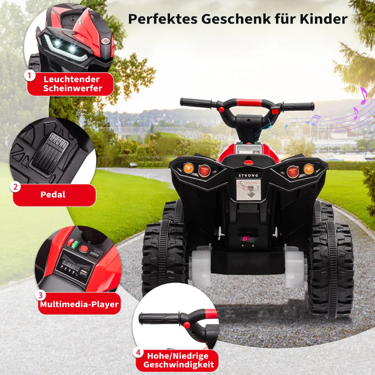 Garvee Kinder Elektroquad – 83×53×56 cm, LED, Musik, Fernbedienung, Ab 3 Jahren