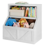 Garvee Kinder Bücherregal & Spielzeugaufbewahrung 2-stufig – Holz, 80×42×81 cm, Antikweiß für Spielzimmer & Kindergarten - Antikweiß