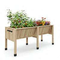 GARVEE Hochbeet aus Zedernholz 183 x 66 x 79 cm, Ergonomisches Pflanzbeet mit 35 cm Tiefe und Haken, Hochbeet für Gemüse, Kräuter, Blumen und Balkon, Naturholz