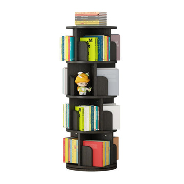 Garvee Drehbares Bücherregal 360°, 4 Ebenen, Holz & Stahl, 40×40×130 cm, Schwarz