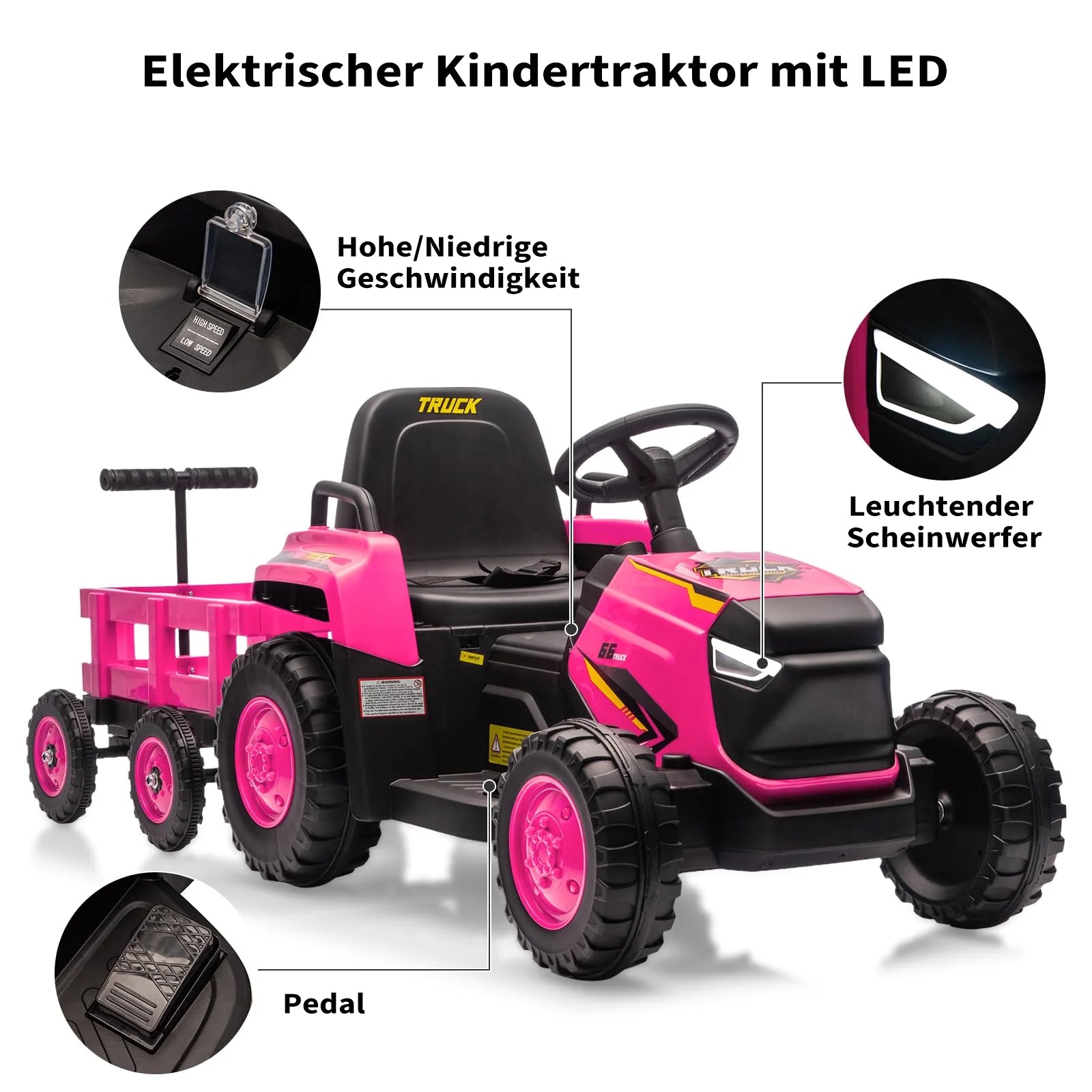 Garvee 12V Kindertraktor mit Doppelmotor in Pink - Kinder Elektroauto für Mädchen ab 3-8 Jahren