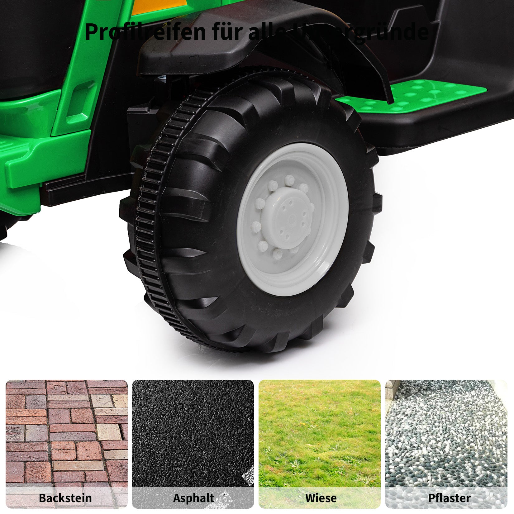 Garvee Grün Elektrotraktor für Kinder 3-8 Jahre, 12V Battery, Mit Fernsteuerung & Anhänger