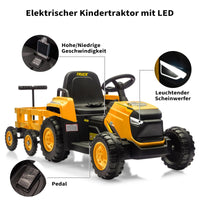 Garvee 12V Kindertraktor mit Doppelmotor in Gelb - Elektro Traktor Spielzeug für Jungen und Mädchen ab 3-8 Jahren