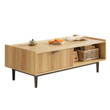Garvee Fluted Coffee Table 42.5" Mit Schubladen & Stauraum, Mid-Century Modern, MDF & Metall, Wohnzimmer, Naturholzfarben