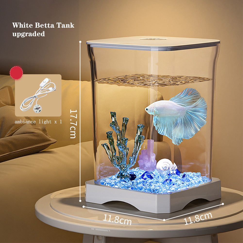 Garvee 7,6 L Aquarium-Komplettset für Kampffische, Glas-Aquarium mit Filter, kompaktes Betta-Fischbecken als Deko-Aquarium für Zuhause & Büro, Weiß