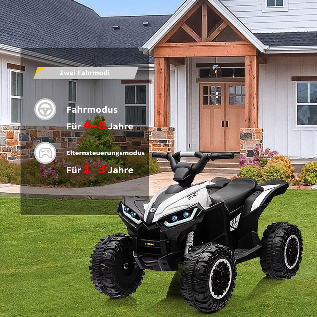 Garvee 12V Kinder-Quad, elektrisches ATV für Kinder mit Musikfunktion, Hupe und LED-Scheinwerfern, 83 × 53 × 56 cm, für Kinder von 3 bis 8 Jahren, Silber