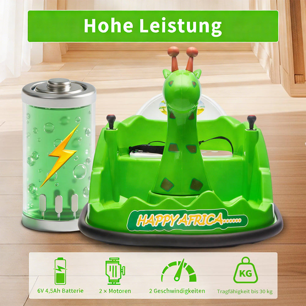 Garvee Kids Elektro Autoscooter 360° Drehung Giraffe Design Grün mit LED für Kinder ab 3 Jahren