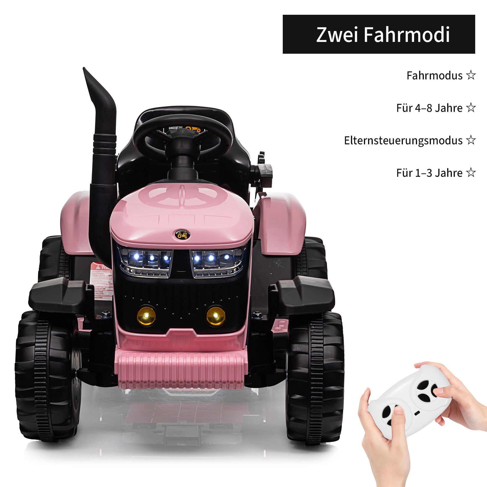Garvee Rosa Elektrotraktor für Kinder 3-8 Jahre, 12V Battery, Mit Fernsteuerung & Anhänger