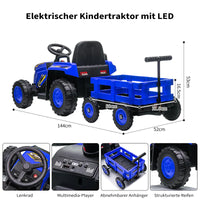 Garvee 12V Kindertraktor mit Doppelmotor in Blau - Kinder Elektrofahrzeug für kleine Bauern ab 3-8 Jahren