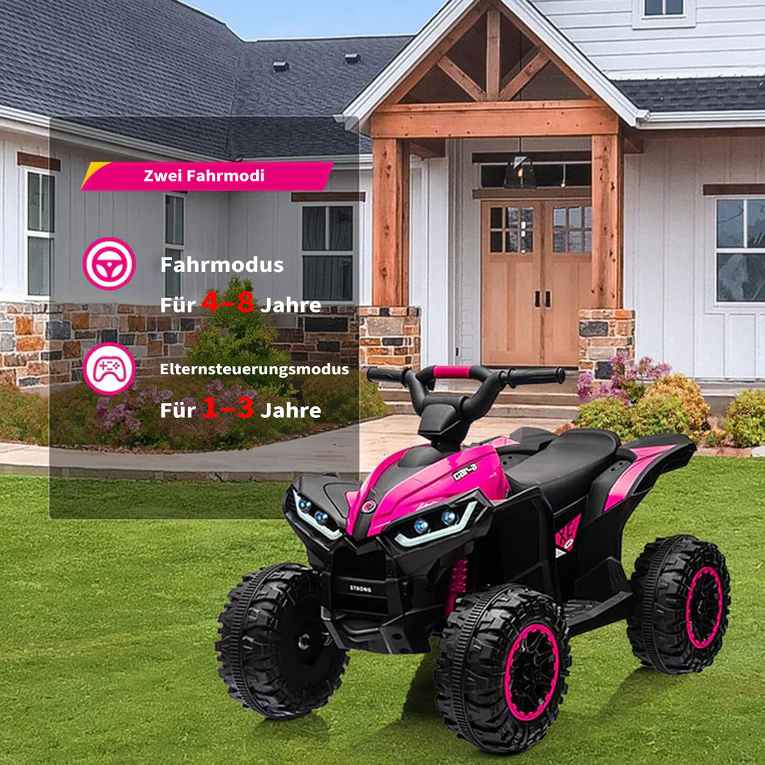 Garvee 12V Kinder-Quad, elektrisches ATV für Kinder mit Musikfunktion, Hupe und LED-Scheinwerfern, 83 × 53 × 56 cm, für Kinder von 3 bis 8 Jahren, Rosa