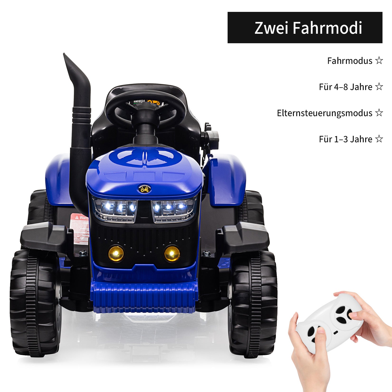 Garvee Blau 12V Elektrotraktor mit Fernbedienung, Kinder Ride On Traktor Spielzeug ab 3 Jahre