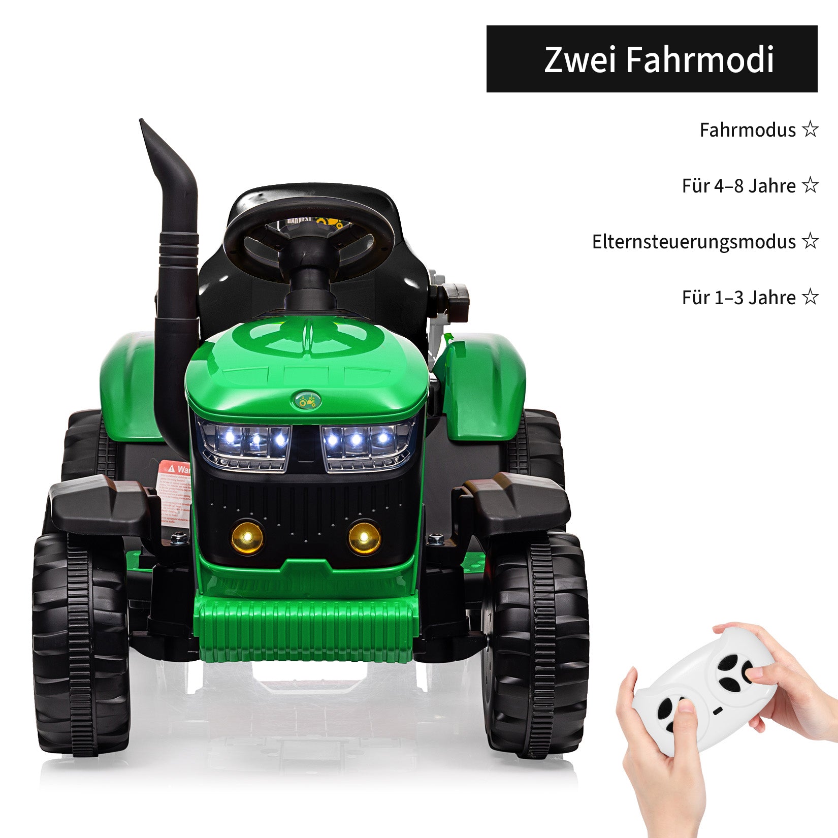 Garvee Grün Elektrotraktor für Kinder 3-8 Jahre, 12V Battery, Mit Fernsteuerung & Anhänger