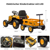 Garvee 12V Kindertraktor mit Doppelmotor in Gelb - Elektro Traktor Spielzeug für Jungen und Mädchen ab 3-8 Jahren