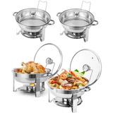 Garvee Chafing Dish 4er Set 5QT – Edelstahl, Silberrahmen, Rund, 42 × 41 × 28 cm, Für Events & Buffet - Silberne Ständer