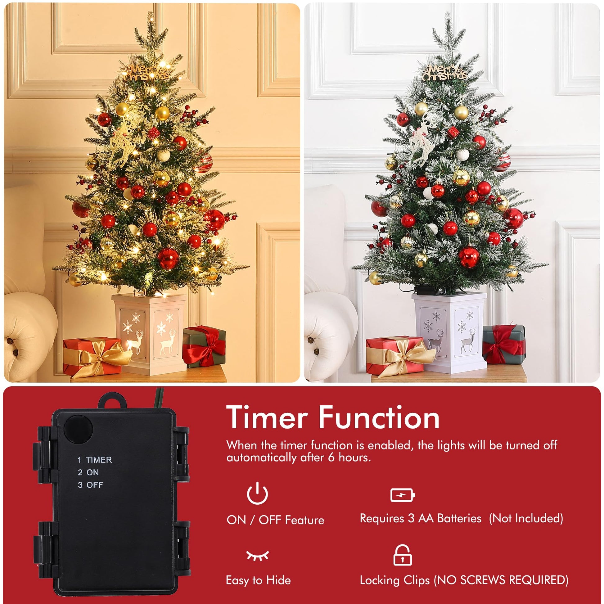 Garvee Weihnachtsbaum künstlich 1 Stück – 3ft, 78 Faseroptik LED, 8 Lichtmodi, Elch-Basis