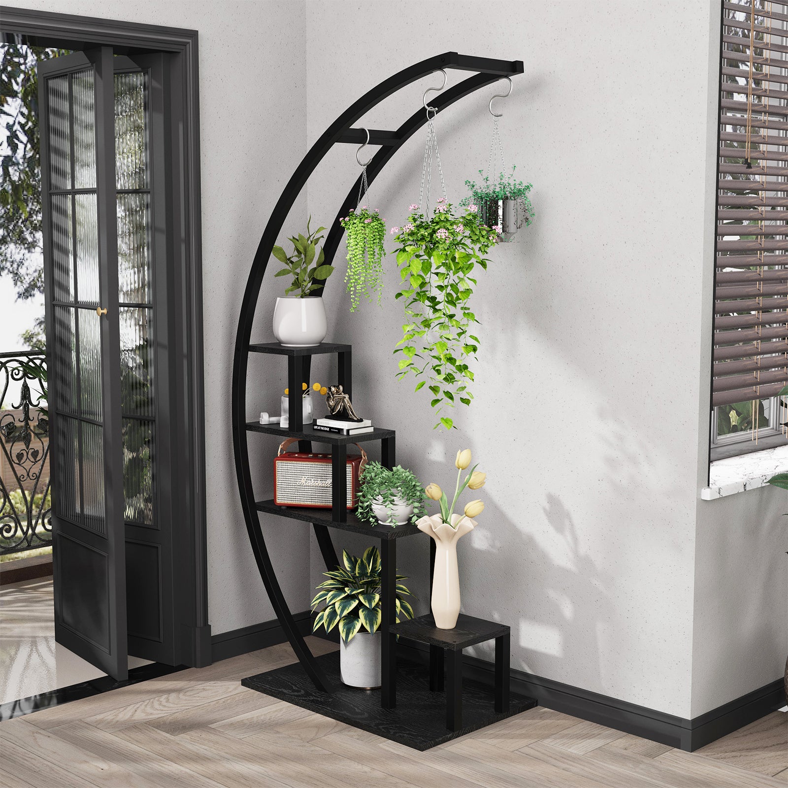 Garvee Pflanzenständer 2er Set – 5-stufig, Metall, Halbrund, 142 cm Höhe, Schwarz