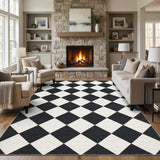 Garvee Teppich Karo-Design modernes Rautenmuster waschbar rutschfest 100% Polyester Microfaser 7 Größen Schwarz-Weiß Braun Wohnzimmer Schlafzimmer Flur - Schwarz+Weiß