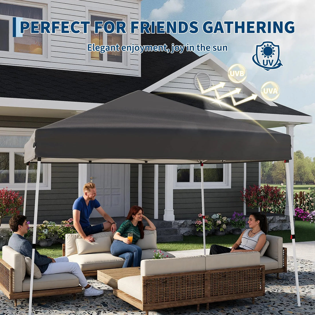 Garvee Faltpavillon 3 × 3 m, Pop-up Pavillon mit UPF 50+ Sonnenschutz, 210D Oxford-Dach, höhenverstellbarem Stahlrahmen & Tragetasche, Grau