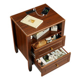 Garvee Nachttisch mit Steckdose und USB-C, Beistelltisch mit 2 Schubladen, USB-Ladestation, offenem Ablagefach und goldfarbenen Griffen, 40 × 50 × 60 cm, fürs Schlafzimmer