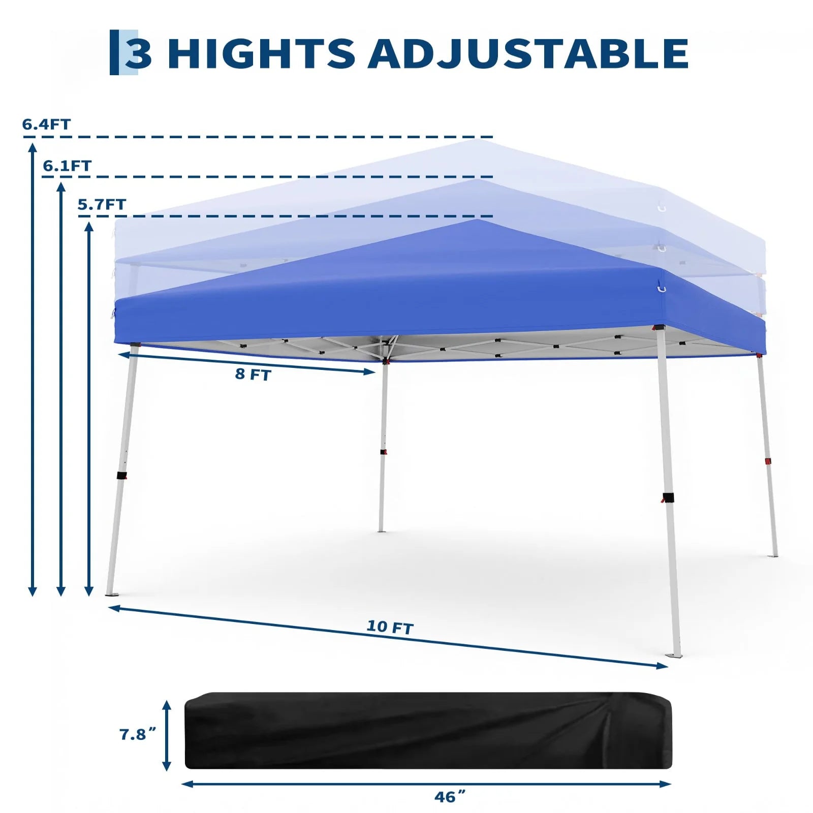 Garvee Pop Up Pavillon 3×3 m, Wasserdicht, UV-Schutz, Höhenverstellbar, Stahlrahmen, Blau