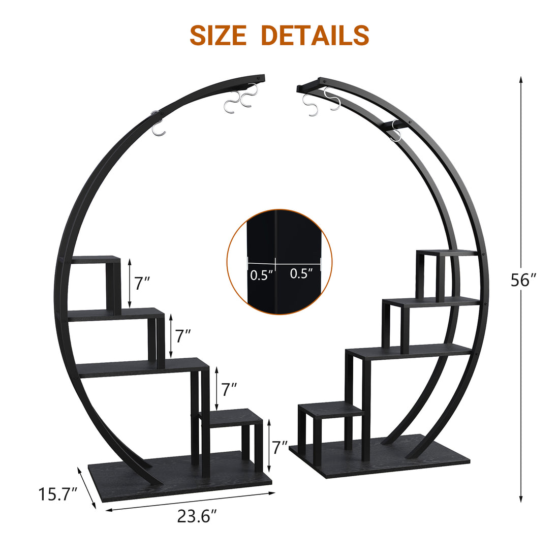 Garvee Pflanzenständer 2er Set – 5-stufig, Metall, Halbrund, 142 cm Höhe, Schwarz