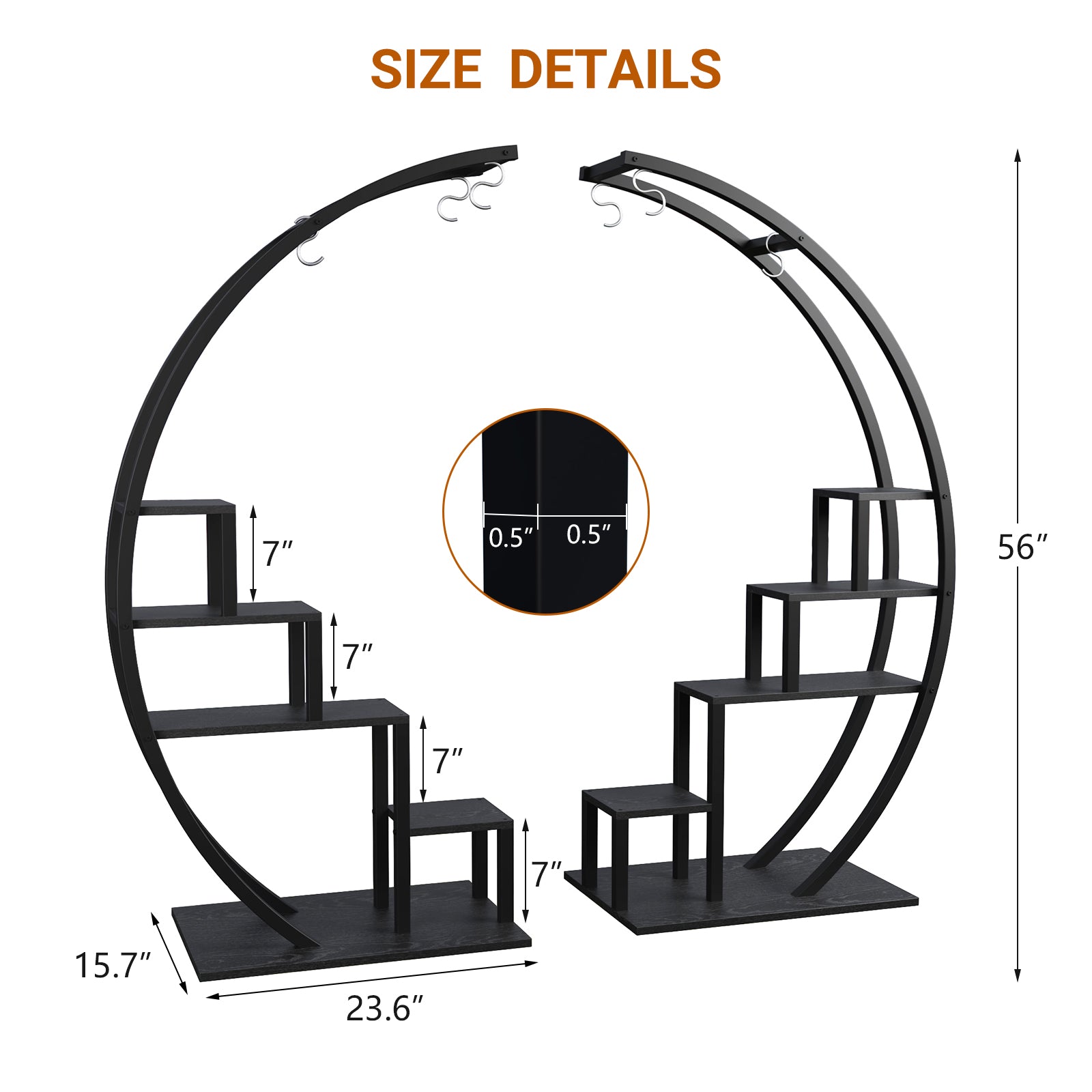 Garvee Pflanzenständer 2er Set – 5-stufig, Metall, Halbrund, 142 cm Höhe, Schwarz