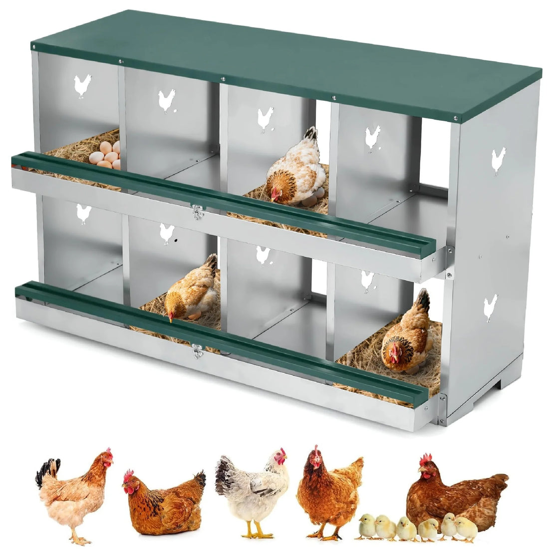Garvee Hühner Nistkasten Metall 8 Fächer, Rostfrei, Belüftet, Einfache Montage, Für Hühnerstall