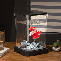Garvee 7,6 L Aquarium-Komplettset für Kampffische, Glas-Aquarium mit Filter, kompaktes Betta-Fischbecken als Deko-Aquarium für Zuhause & Büro, Schwarz