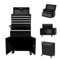 GARVEE Werkstattwagen 2-in-1 Mit 5 Schubladen & Werkzeugschrank, Klappbar, Kaltgewalzter Stahl, Schloss, Rollen Für Profi Werkstatt, 21.85"D x 12.4"W x 26.57"H, Schwarz
