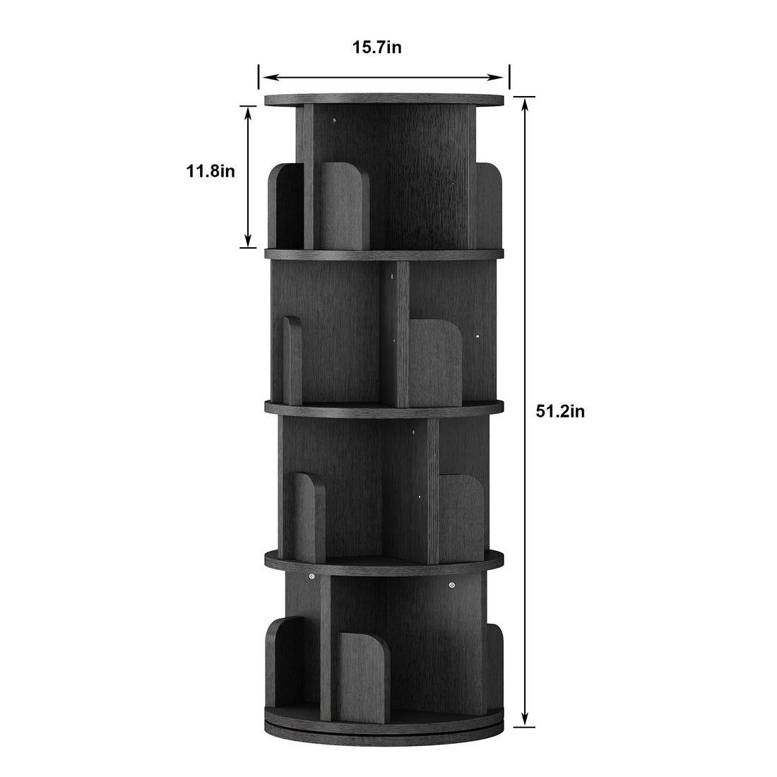 Garvee Drehbares Bücherregal 360°, 4 Ebenen, Holz & Stahl, 40×40×130 cm, Schwarz