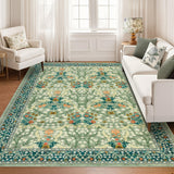 Garvee Waschbarer Vintage-Blumenteppich – Rutschfester Kurzflor mit Gummirücken für Wohnzimmer, Schlafzimmer & Küche – Frühlingsgrün, 200x290 cm, Deutschland